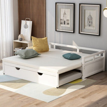 Extending Daybed with Trundle, Wooden Daybed with Trundle, White - £295.65 GBP