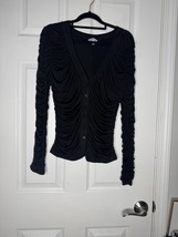 WHO WHAT WEAR Black Ruched Button Front Long Sleeve Blouse Size L - $24.00
