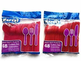 Plastic Cutlery Set in RED- 32 Spoons, 32 Forks, 32 Knives - £9.42 GBP