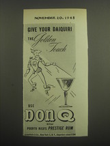 1948 Don Q Rum Ad - Give your Daiquiri the Golden Touch - £14.76 GBP