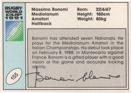 Massimo Bonomi Italy Hand Signed Rugby 1991 World Cup Card Photo - £13.54 GBP