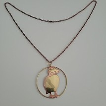 Brutalist Brass Copper Puffin Art Necklace Abstract Modernist Boho MCM Retro - £20.47 GBP