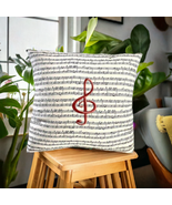 Accent Pillow Cover Embroidered Music Notes Throw Pillow Cover Home Decor - £18.86 GBP