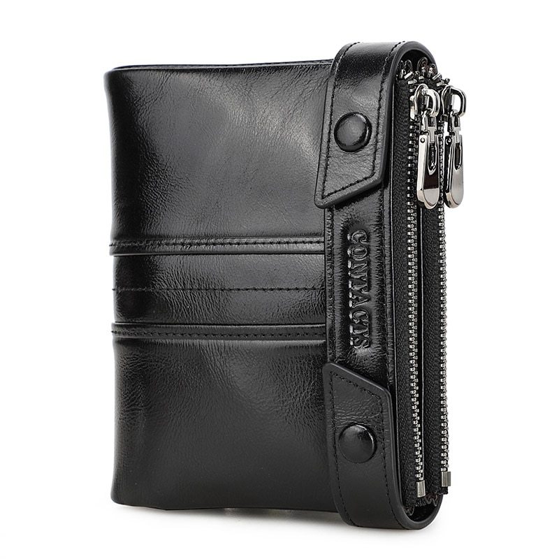 Primary image for CONTACT'S Leather Men Wallet Double Zippers Design Coin Purse Small Mini Card Ho