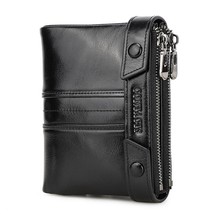 CONTACT&#39;S Leather Men Wallet Double Zippers Design Coin Purse Small Mini Card Ho - £39.76 GBP