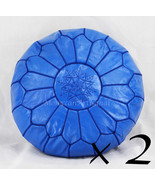 Set Of 2 Blue Moroccan Poufs Ottoman , Living Room Furniture , Unstuffed... - £97.16 GBP