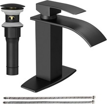 Hoimpro Black Waterfall Bathroom Faucet With Cupc Supply Lines,, 1 Or 3 ... - $51.99