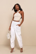 Lulus Effortlessly Breezy Ivory Cargo Jogger Pants XL NEW NWT - $22.76