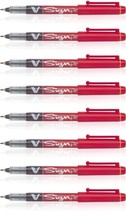 Pilot 8Pcs Red V Sign Pen Liquid Ink Medium 2mm Nib Tip 0.6mm V-Sign Fibre Point - $23.75