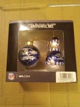 NFL Baltimore Ravens  Mini Blown Glass Ornament Set Of 2 Snowman and Ball New - £3.97 GBP