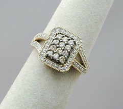 10k Yellow Gold Champagne Diamond Rectangle Cluster Ring 7 Approx 1/2ct TW - £275.32 GBP