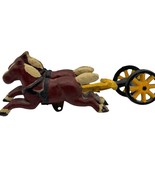 Antique Cast Iron Horse Drawn Cart Two Horses 2 Wheels Carriage Toy Part - $36.99 CAD