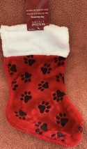 Pet Christmas Stocking Fuzzy Red with White Cuff Black Paw Prints for Dog or Cat - £9.88 GBP