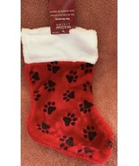 Pet Christmas Stocking Fuzzy Red with White Cuff Black Paw Prints for Do... - £10.01 GBP