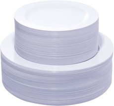 Kire 120Pcs White Plastic Plates - Heavy Duty White Disposable Plates For - £38.83 GBP