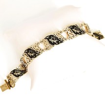 Vintage 925 Siam Panel Bracelet 7.5&quot; Sterling Silver Filigree Niello Mek... - £68.36 GBP