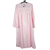 Collette Miss Elaine Nightgown L Womens Pink Brushed Satin Long Sleeve Smocked - £22.11 GBP