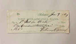 1869 antique WILLIAM H GERNEY BANK CHECK phila pa CIVIL WAR ERA west phi... - $28.66