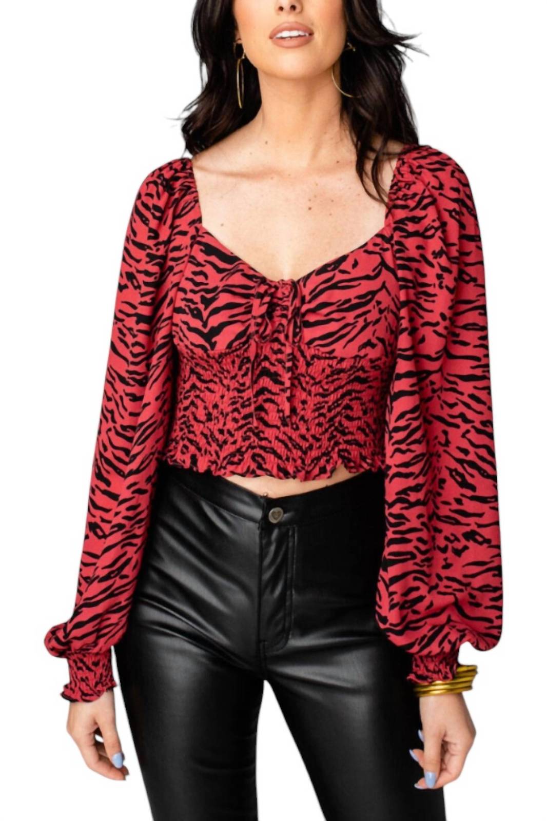Buddylove isabelle smocked crop top in RED