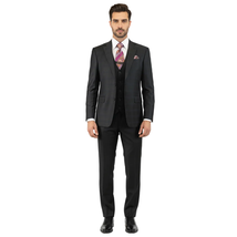 Men Suit BERLUSCONI Turkey 100% Italian Wool Super 180's 3pc Vested #Ber41 Black image 3