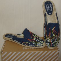SOLUDOS Dark Denim Stitched Embroidered Flames Mules Slides Slip on Size  7 NEW - £39.06 GBP