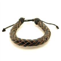 Natural Leather Bracelet Black Braid Cord Hemp Men Women Braided Adjustable New - £2.32 GBP