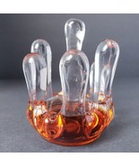 Art Glass Finger Votive Candle Holder Orange &amp; Clear - $30.77 CAD