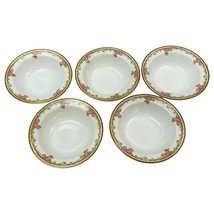 Elite Works Limoges France 5 Soup Bowls 6 inch Pink White Floral Gilt Antique - $94.95