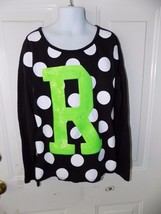 Justice Black Polka Dot  &quot;R&quot; Letter Long Sleeve Shirt Size 8/10 Girl&#39;s EUC - $14.60