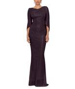 Betsy & Adam Women's Metallic Cape-Sleeve Drape-Back Gown Raisin Size 4 $259 - $137.61