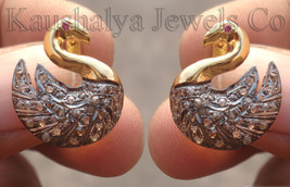 Victorian 1.52ct Rose Cut Diamond Ruby Swan Lovely Designer Halloween Earrings - £573.19 GBP