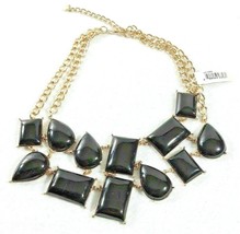 Multi Strand Bib Necklace Black Acrylic Gold Tone Teardrop Rectangle EUC - $14.31