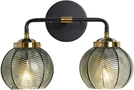 Mid Century Vanity Light Black Bathroom Wall Light Fixtures Green Glass ... - £87.36 GBP