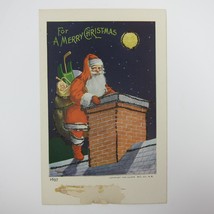 Vintage Christmas Postcard Santa Chimney Toys Moon Face Glitter Antique 1906 - £15.79 GBP