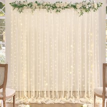 Champagne Tulle Backdrop Curtain with Lights String for Parites Wedding 10x8ft C - £42.37 GBP