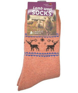 Ladies Socks Fair Isle Deer Lambs Wool Crew Warm Winter Boot Size 9-11 Pink - £14.10 GBP