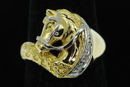 Designer 18K Yellow Gold and Platinum Diamond Equestrian Horse Ring (Sz 6 1/2+) - £501.14 GBP