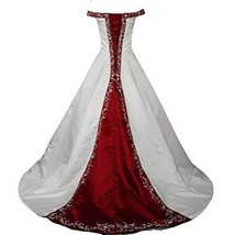 Kivary Silver Embroidery Beaded A Line White and Wine Red Wedding Dresses Plus S - $197.99