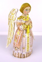 8.25&quot; Russian Carved Angel Gold and Pink Figure Hand Made Linden Wood Ch... - $116.09