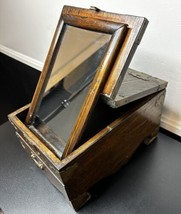 Vintage Gentleman’s Vanity Chest Box Handcrafted Wood Fold Out Mirror Drawer - £98.19 GBP