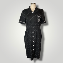 Vintage 1980s does 1940s Shirt Dress Black White Polka Dot IFI Medium Kn... - £34.23 GBP