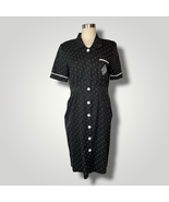 Vintage 1980s does 1940s Shirt Dress Black White Polka Dot IFI Medium Kn... - £34.40 GBP