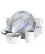 Elama Fine Marble 16 Piece Stoneware Dinnerware Set in Blue and White - £53.99 GBP
