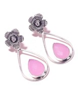 Rose Quartz Pear Gemstone 925 Silver Overlay Handmade Flower Drop Dangle... - $16.34 CAD