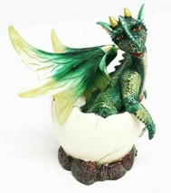 Smiling Green Baby Dragon Hatchling Emerging From Egg Sculpture Collectible - $21.99