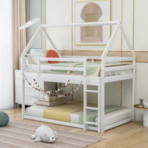 Twin over Twin Low Bunk Bed, House Bed with Ladder , White - £243.48 GBP