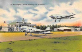 Birmingham Municipal Airport Planes Alabama 1940s linen postcard - £5.52 GBP