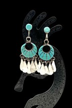 Loretta Maetza Signed Zuni Sterling Silver Blue Turquoise Inlay Dangle E... - £79.91 GBP