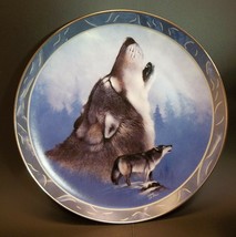 Spirit of The Wilderness Blue Porcelain Art Plate Wolves Grey Guardian Wolf - £9.52 GBP