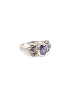 925 Sterling Silver Ring Purple Sapphire Oval Stone Baguette Size 5 Jewe... - £19.45 GBP